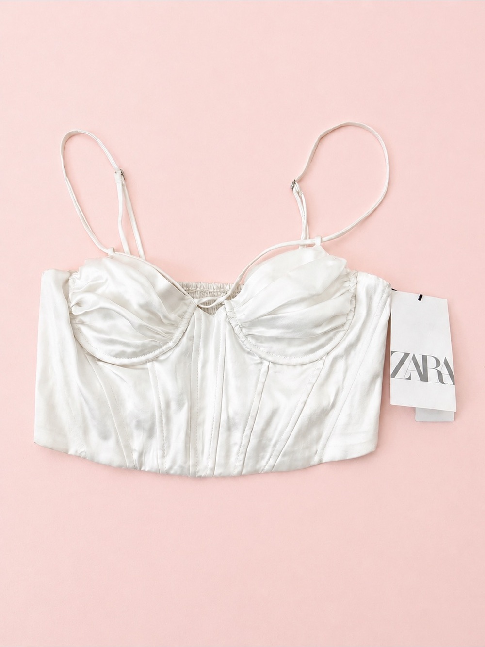 NWT Zara Satin Corset Top Small Ivory Bustier Adjustable Straps Structured S